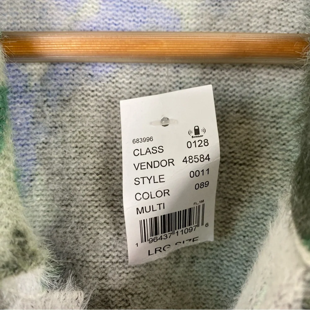 PacSun Blue and Green Floral Eyelash Polo Sweater